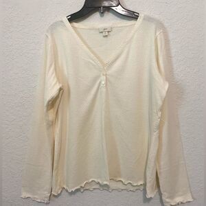J. Jill 100% cotton, ruffle sleeve and hem Cream color Henley size Medium